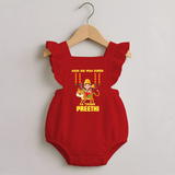 Aaya Hai Maa Durga Ka Utsav Romper Frock | Personalized Baby Romper Frock for Navratri - RED - 0 - 3 Months Old (Chest 19")