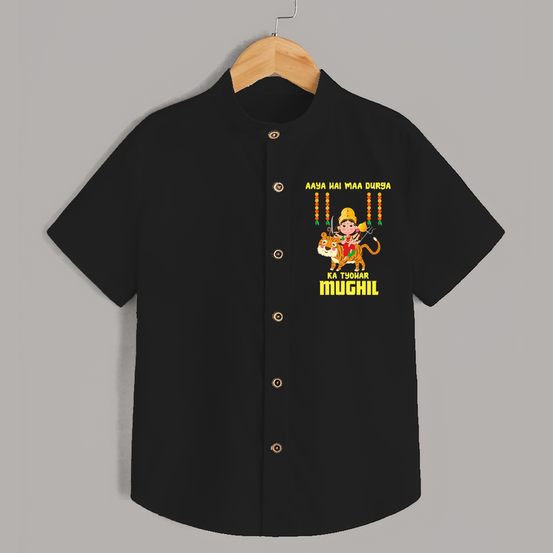 Aaya Hai Maa Durga Ka Utsav Shirt | Personalized Baby Shirt for Navratri - BLACK - 0 - 6 Months Old (Chest 23")