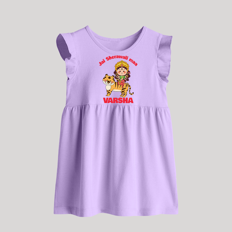 Jai Sherawali Maa Baby Frock | Custom Baby Frock for Festival Devotion - LILAC - 0 - 3 Months Old (Chest 17")