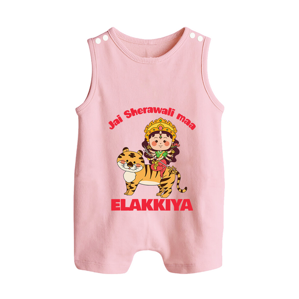 Jai Sherawali Maa Divine Tiger Theme Button Romper - BABY PINK - New Born (Chest 18")