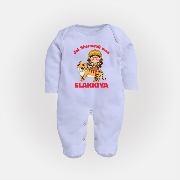Jai Sherawali Maa Divine Tiger Theme Full Body Suit - BABY BLUE - New Born (Chest 7.5")