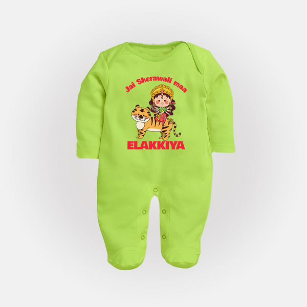 Jai Sherawali Maa Divine Tiger Theme Full Body Suit - LIME GREEN - New Born (Chest 7.5")