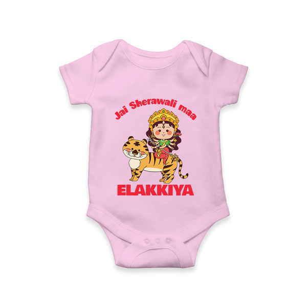 Jai Sherawali Maa Divine Tiger Theme Romper - BABY PINK - New Born (Chest 14")