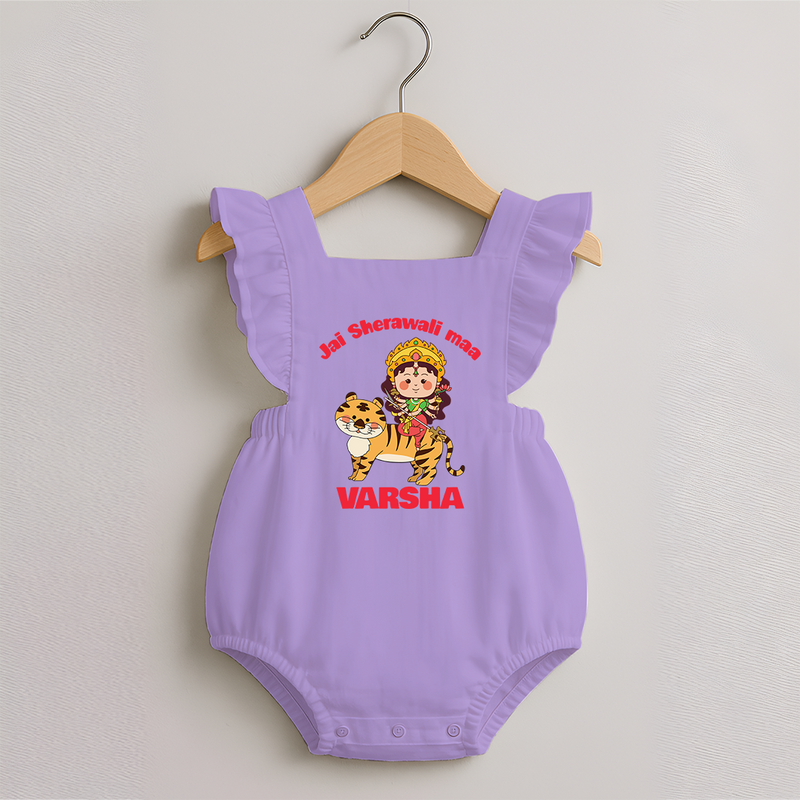 Jai Sherawali Maa Romper Frock | Custom Baby Romper Frock for Festival Devotion - LILAC - 0 - 3 Months Old (Chest 19")