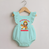 Jai Sherawali Maa Romper Frock | Custom Baby Romper Frock for Festival Devotion - MINT GREEN - 0 - 3 Months Old (Chest 19")