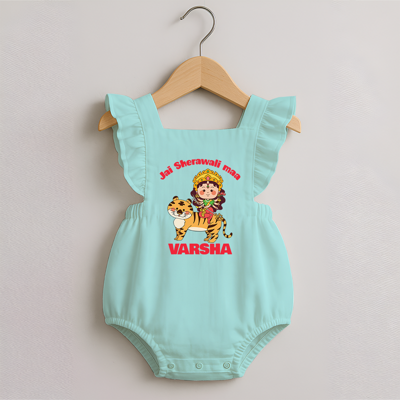 Jai Sherawali Maa Romper Frock | Custom Baby Romper Frock for Festival Devotion - MINT GREEN - 0 - 3 Months Old (Chest 19")