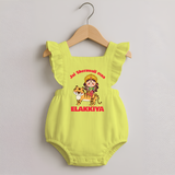 Jai Sherawali Maa Divine Tiger Theme Romper Frock - PASTEL YELLOW - 0 - 3 Months Old (Chest 19")