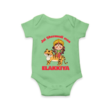 Jai Sherawali Maa Divine Tiger Theme Romper - GREEN - New Born (Chest 14")