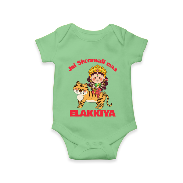 Jai Sherawali Maa Divine Tiger Theme Romper - GREEN - New Born (Chest 14")