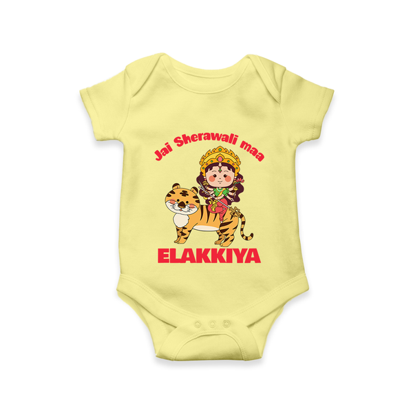 Jai Sherawali Maa Divine Tiger Theme Romper - PASTEL YELLOW - New Born (Chest 14")