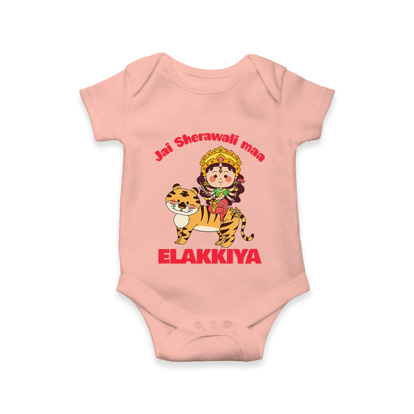 Jai Sherawali Maa Divine Tiger Theme Romper - PEACH - New Born (Chest 14")