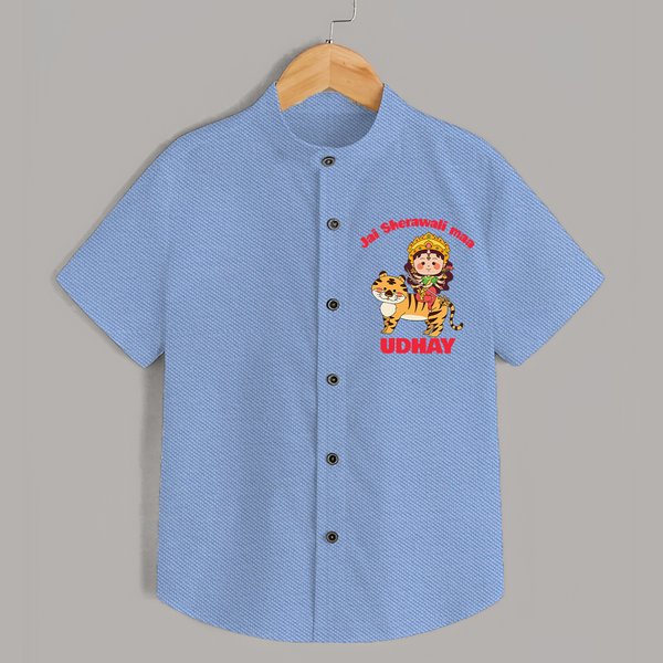 Jai Sherawali Maa Shirt | Custom Baby Shirt for Festival Devotion - SKY BLUE - 0 - 6 Months Old (Chest 23")