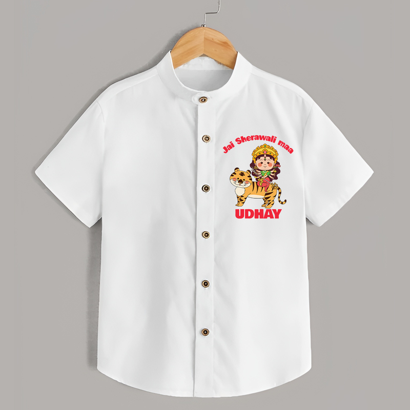 Jai Sherawali Maa Shirt | Custom Baby Shirt for Festival Devotion - WHITE - 0 - 6 Months Old (Chest 23")