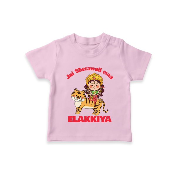Jai Sherawali Maa Divine Tiger Theme  T Shirt  - BABY PINK - 0-5 Months Old (Chest 17")