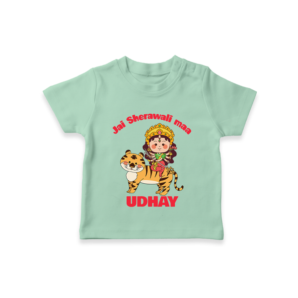 Jai Sherawali Maa Tshirt | Custom Baby Tshirt for Festival Devotion - MINT GREEN - 0-5 Months Old (Chest 17")