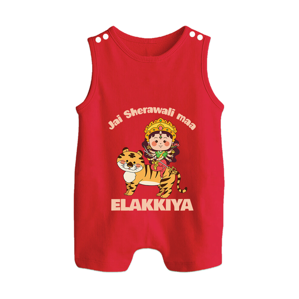 Jai Sherawali Maa Divine Tiger Theme Button Romper - RED - New Born (Chest 18")