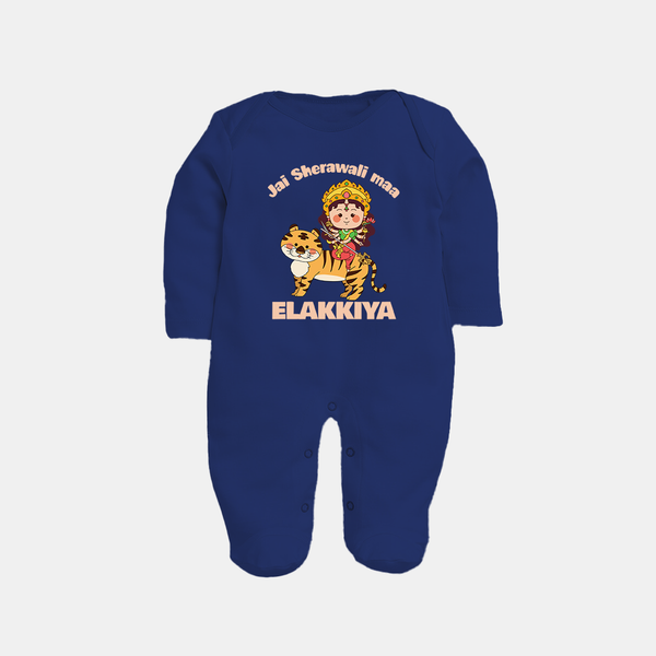 Jai Sherawali Maa Divine Tiger Theme Full Body Suit - NAVY BLUE - New Born (Chest 7.5")