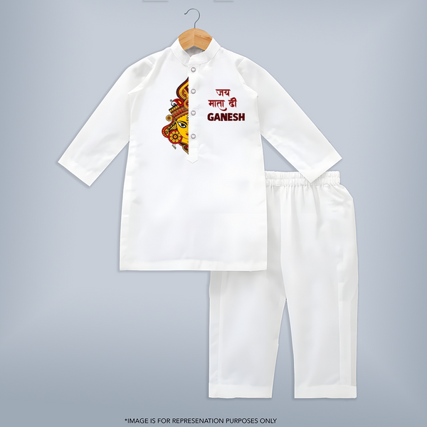  Jai Mata Di Ganesh Devotional Kurta - WHITE - 3 - 6 Months Old (Chest 24", Kurta Length 14'', Waist 19", Pant Length 14")
