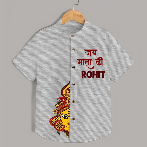Navratri's Little Star Shirt | Personalized Kids Shirt for Festival Fun - GREY - 0 - 6 Months Old (Chest 23")