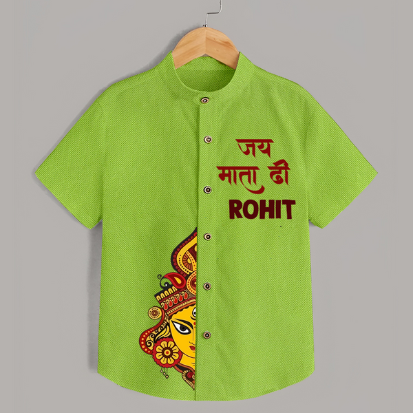  Jai Mata Di Ganesh Devotional  Shirt - LIME GREEN - 0 - 6 Months Old (Chest 23")