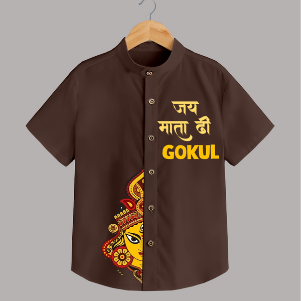  Jai Mata Di Ganesh Devotional  Shirt - CHOCOLATE BROWN - 0 - 6 Months Old (Chest 23")