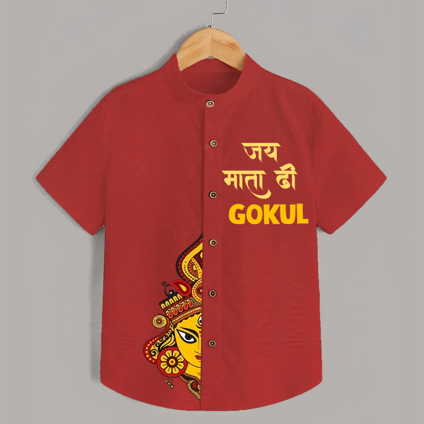  Jai Mata Di Ganesh Devotional  Shirt - RED - 0 - 6 Months Old (Chest 23")