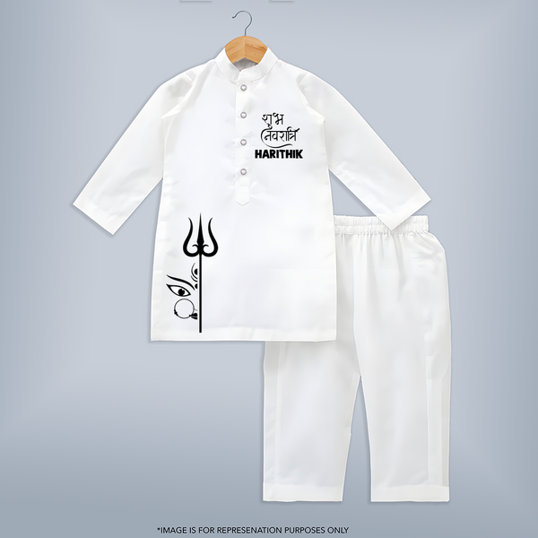 Shubh Navratri Trishul Devotional Kurta - WHITE - 3 - 6 Months Old (Chest 24", Kurta Length 14'', Waist 19", Pant Length 14")