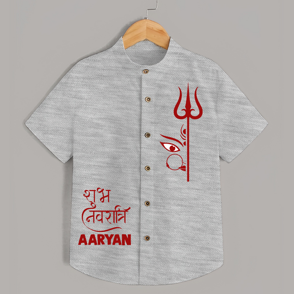Shubh Navratri Trishul Devotional  Shirt - GREY - 0 - 6 Months Old (Chest 23")