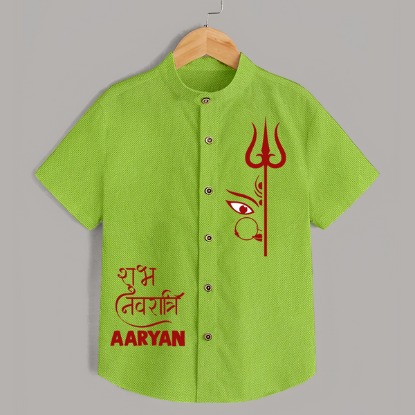 Shubh Navratri Trishul Devotional  Shirt - LIME GREEN - 0 - 6 Months Old (Chest 23")