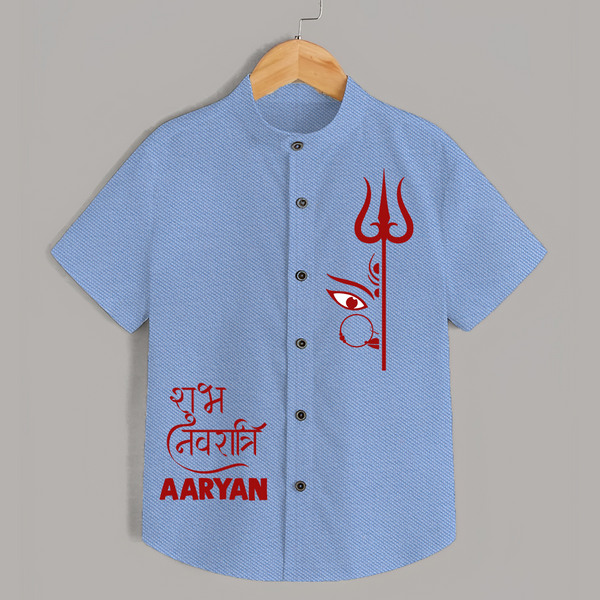 Shubh Navratri Trishul Devotional  Shirt - SKY BLUE - 0 - 6 Months Old (Chest 23")