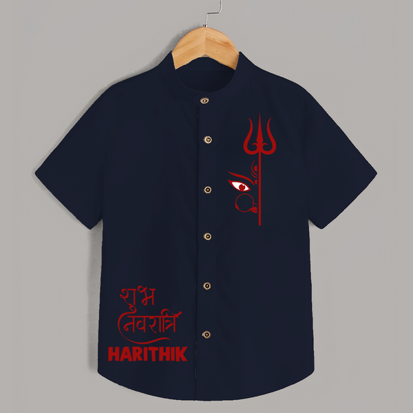 Shubh Navratri Trishul Devotional  Shirt - NAVY BLUE - 0 - 6 Months Old (Chest 23")