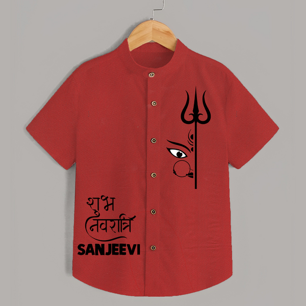 Shubh Navratri Trishul Devotional  Shirt - RED - 0 - 6 Months Old (Chest 23")