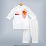 Maa Durga Blessings Devotional Kurta - WHITE - 3 - 6 Months Old (Chest 24", Kurta Length 14'', Waist 19", Pant Length 14")