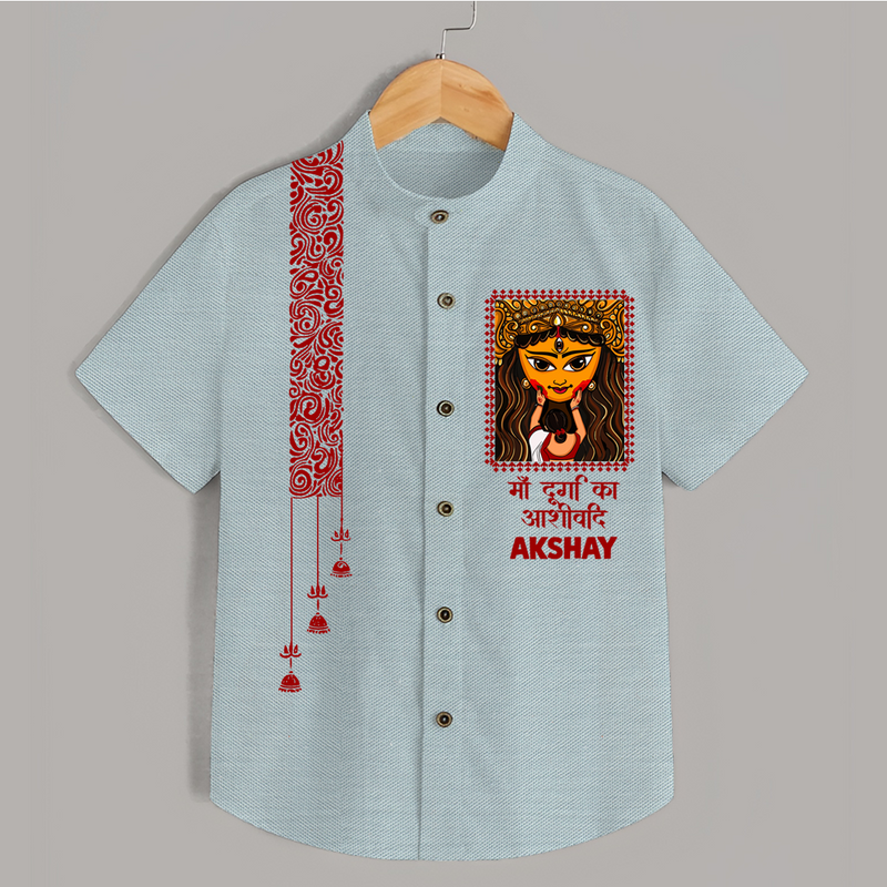 Durga Puja Vibe Starts  | Personalized Kids Shirt for Durga Puja - ARCTIC BLUE - 0 - 6 Months Old (Chest 23")