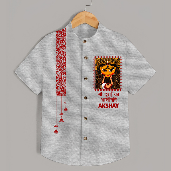  Durga Maa Face Art Devotional  Shirt - GREY - 0 - 6 Months Old (Chest 23")