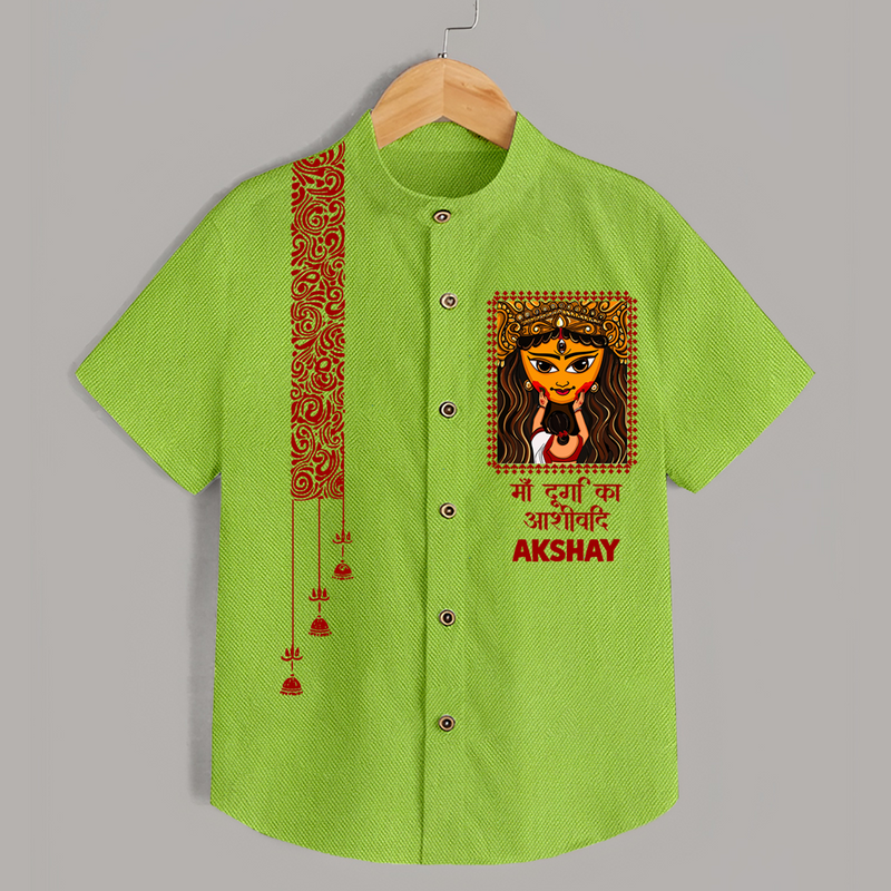 Durga Puja Vibe Starts  | Personalized Kids Shirt for Durga Puja - LIME GREEN - 0 - 6 Months Old (Chest 23")