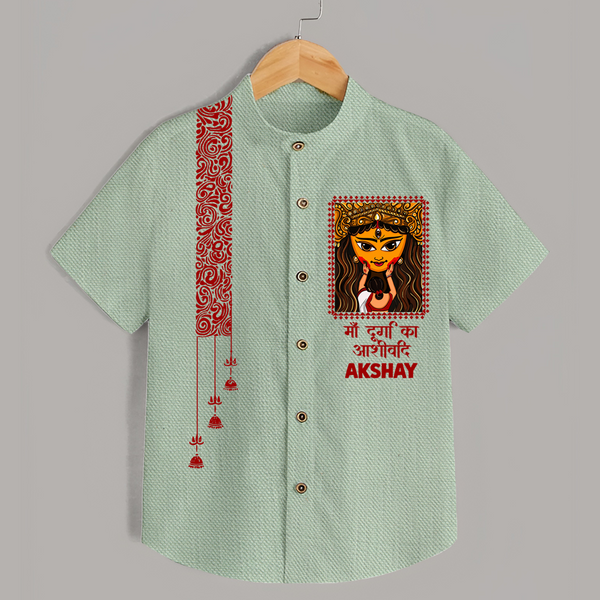  Durga Maa Face Art Devotional  Shirt - MINT GREEN - 0 - 6 Months Old (Chest 23")