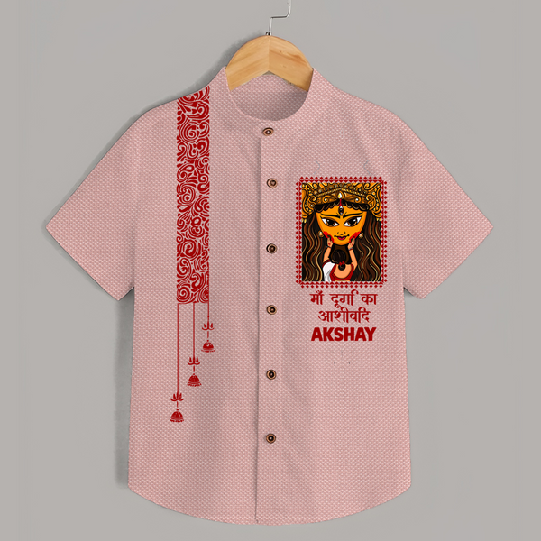  Durga Maa Face Art Devotional  Shirt - PEACH - 0 - 6 Months Old (Chest 23")