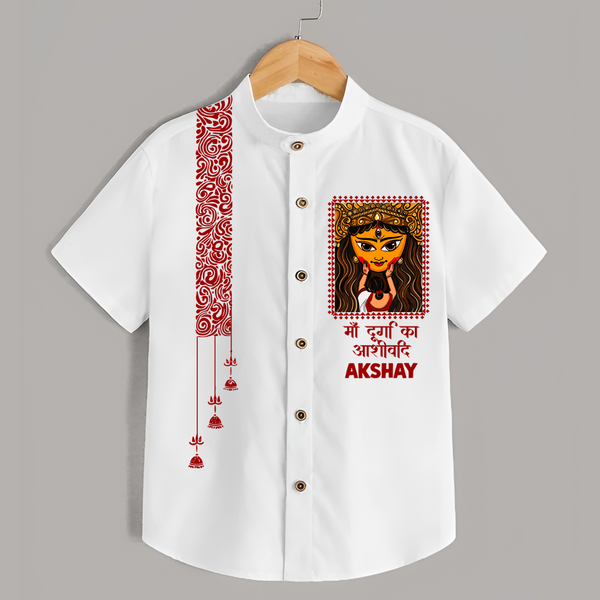 Durga Maa Face Art Devotional  Shirt - WHITE - 0 - 6 Months Old (Chest 23")
