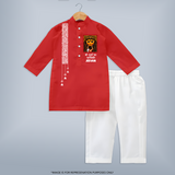  Durga Maa Face Art Devotional Kurta - RED - 3 - 6 Months Old (Chest 24", Kurta Length 14'', Waist 19", Pant Length 14")