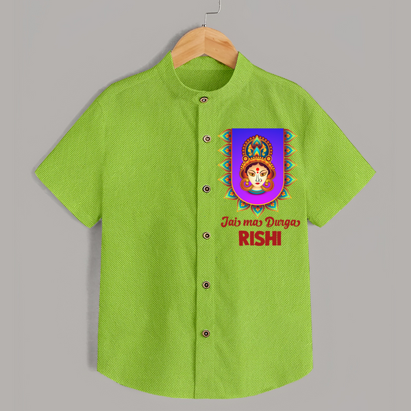  Jai Maa Durga Festive Devotional  Shirt - LIME GREEN - 0 - 6 Months Old (Chest 23")