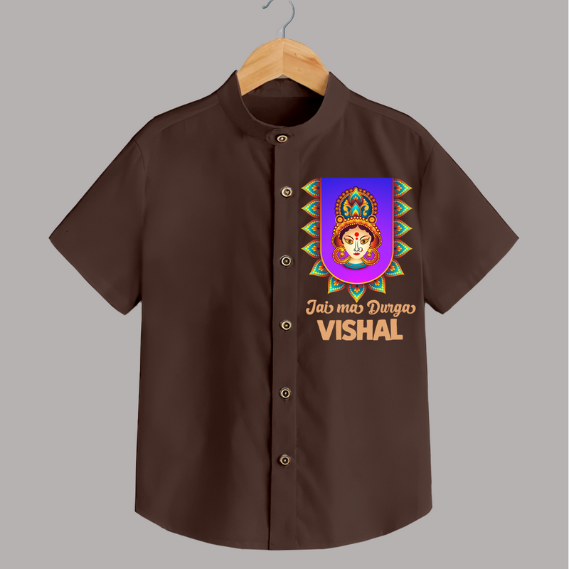 Jai Ma Durga Shirt | Custom Kids Shirt for Navratri Festivities - CHOCOLATE BROWN - 0 - 6 Months Old (Chest 23")