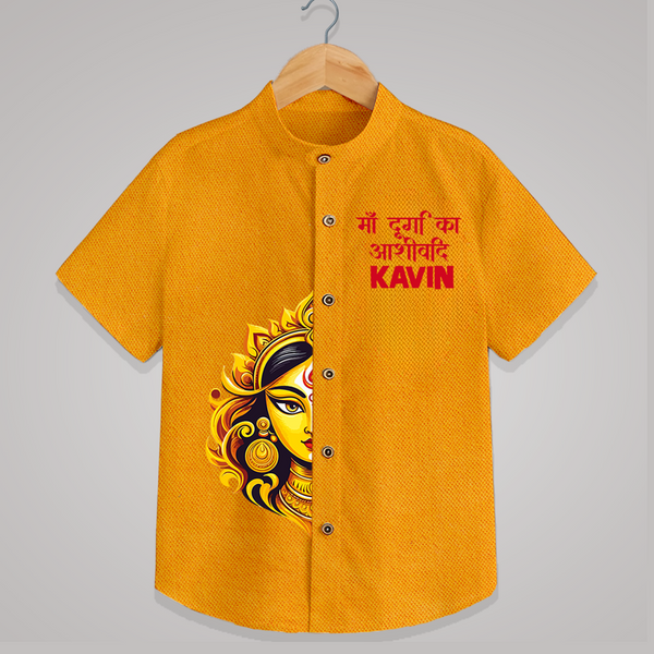 Maa Durga Artistic Face Devotional  Shirt - CHROME YELLOW - 0 - 6 Months Old (Chest 23")