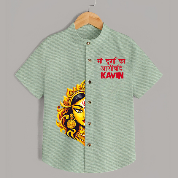 Maa Durga Artistic Face Devotional  Shirt - MINT GREEN - 0 - 6 Months Old (Chest 23")