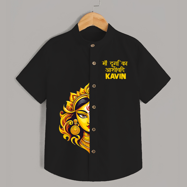 Maa Durga Artistic Face Devotional  Shirt - BLACK - 0 - 6 Months Old (Chest 23")