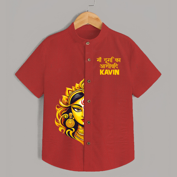 Maa Durga Artistic Face Devotional  Shirt - RED - 0 - 6 Months Old (Chest 23")