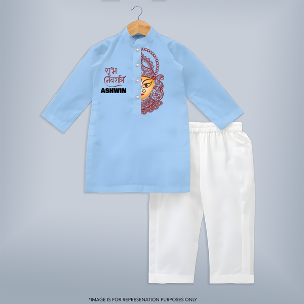  Durga Devi Traditional Face Art Kurta - BABY BLUE - 3 - 6 Months Old (Chest 24", Kurta Length 14'', Waist 19", Pant Length 14")