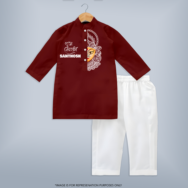  Durga Devi Traditional Face Art Kurta - MAROON - 3 - 6 Months Old (Chest 24", Kurta Length 14'', Waist 19", Pant Length 14")