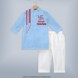 Maa Durga Minimal Art Devotional Kurta - BABY BLUE - 3 - 6 Months Old (Chest 24", Kurta Length 14'', Waist 19", Pant Length 14")