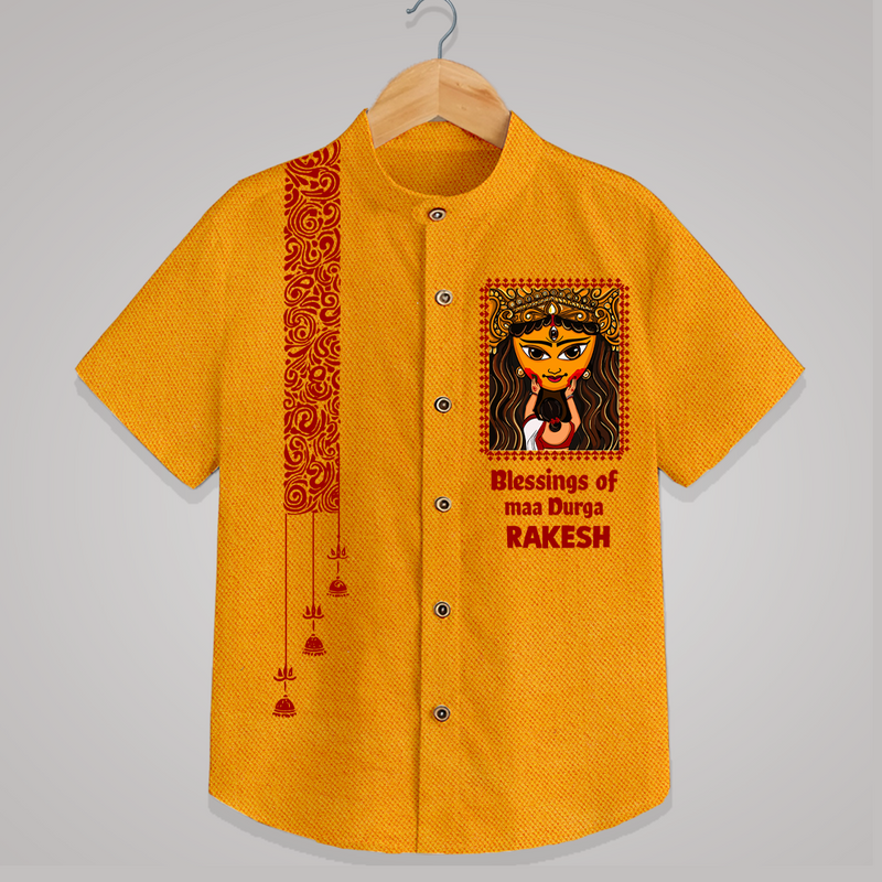 Blessings Of Maa Durga | Personalized Kids Shirt for Durga Celebration - CHROME YELLOW - 0 - 6 Months Old (Chest 23")